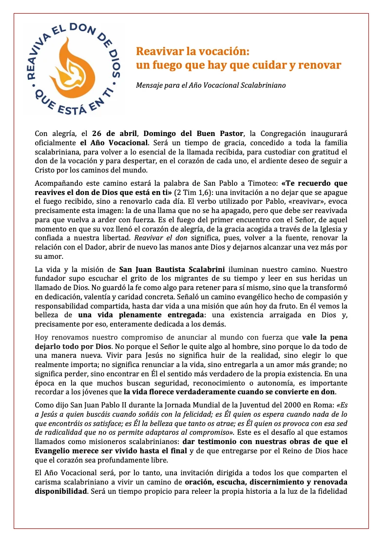 Año Vocacional Scalabriniano 2026-2027