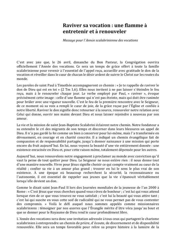 Raviver sa vocation : une flamme à entretenir et à renouveler