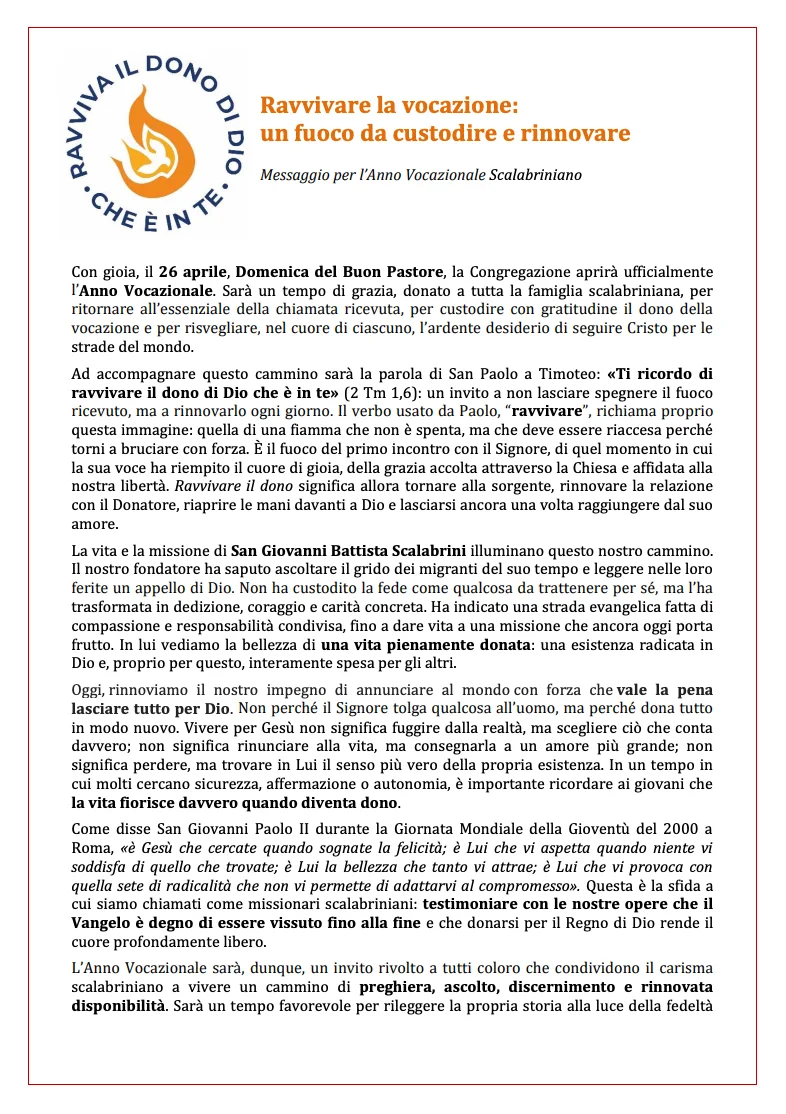 Anno Vocazionale Scalabriniano 2026-2027