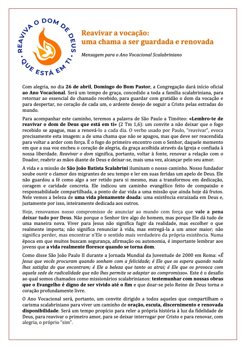 Ano Vocacional Scalabriniano 2026-2027