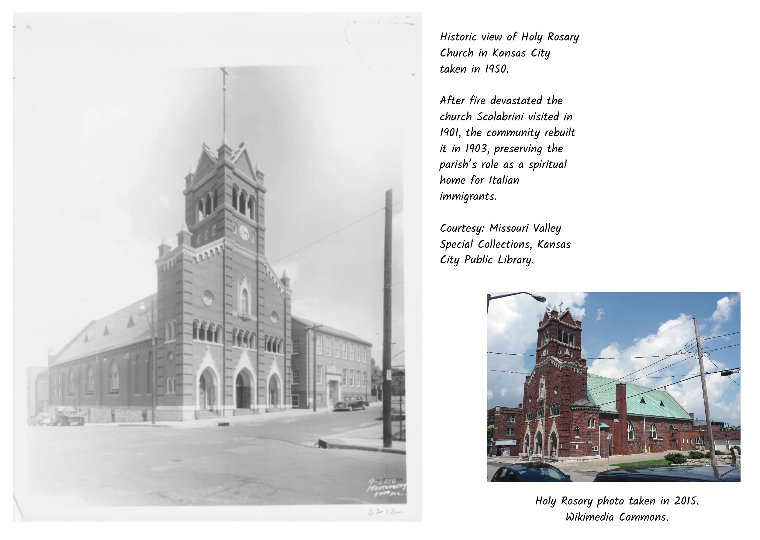 Historic view of Holy Rosary Church in Kansas City, photographed in 1950.
