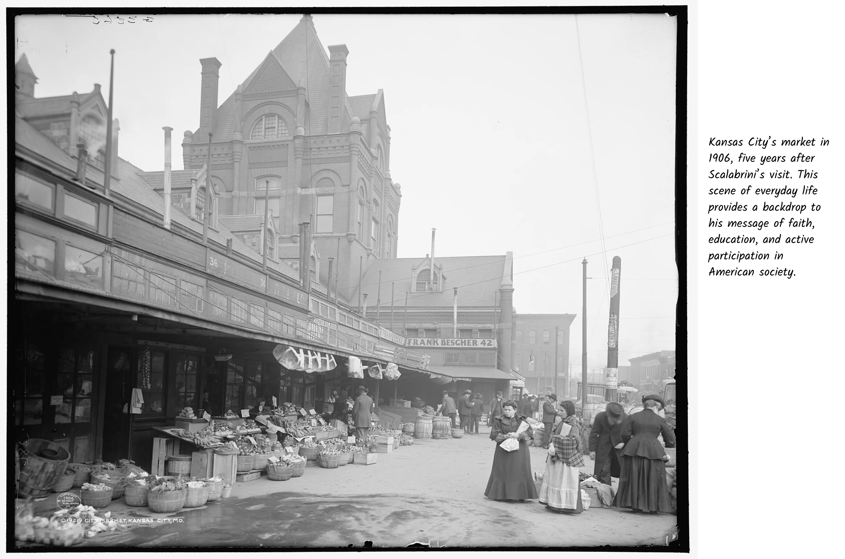 Kansas City’s market in 1906, with shoppers and produce stalls.