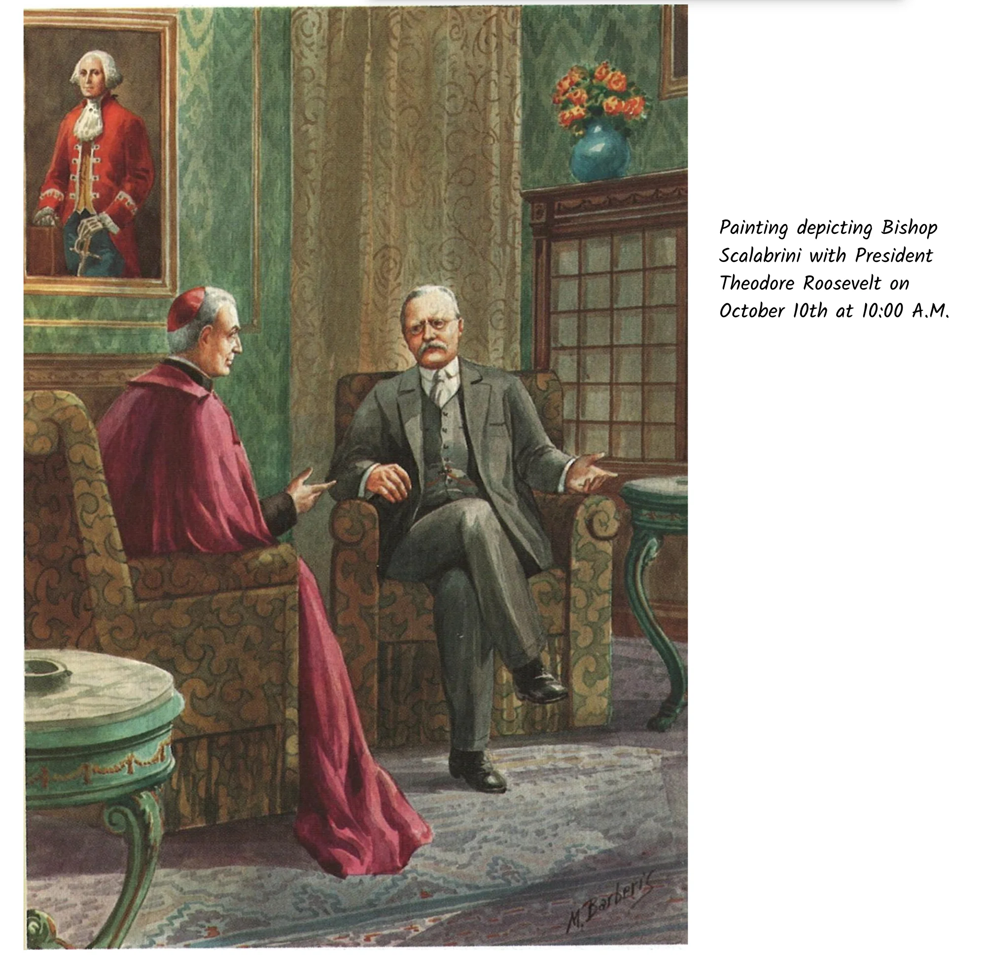 Painting depicting Bishop Scalabrini’s meeting with President Theodore Roosevelt on October 10, 1901.