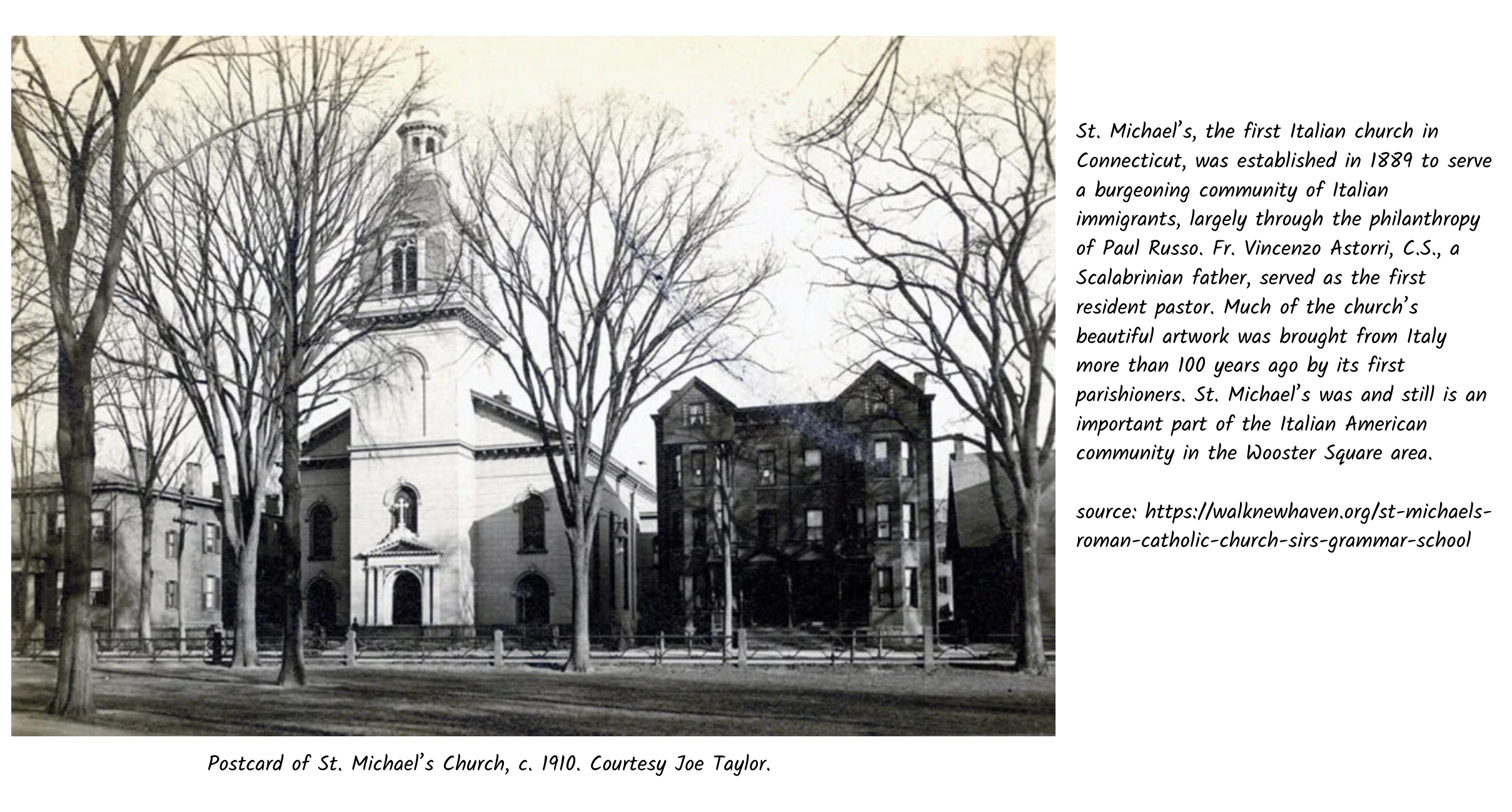 Postcard of Saint Michael’s Church in Wooster Square, New Haven, circa 1910